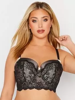 Image of Yours Longline Lace Spot Mesh Bra, Black, Size 38E, Women