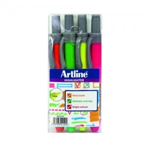 image of Artline Clix Retractable Highlighter Assorted Pack of 4 EK63W4