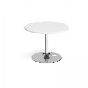 image of Trumpet base circular boardroom table 1000mm - chrome base and white