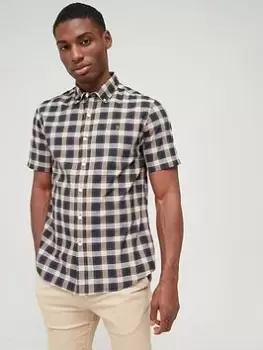 Image of Farah Beckford Check Short Sleeve Shirt - Brown, Brown Size M Men