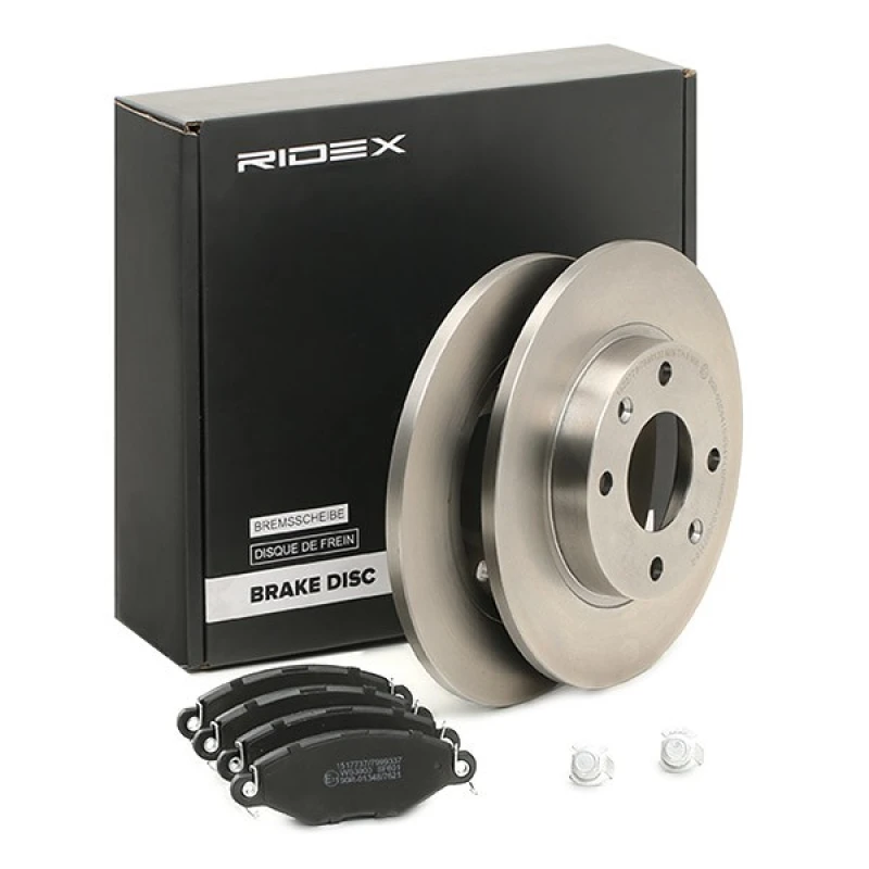 Image of RIDEX 3405B0329 Brake disc and pads set Front Axle, Brake Disc Type: Solid Brake Set,disc brakes (3405)