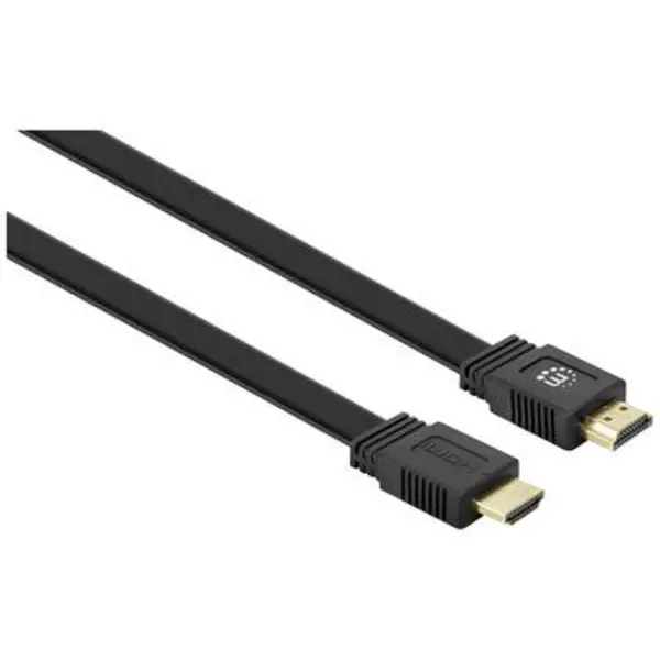 Image of Manhattan HDMI Cable HDMI-A plug, HDMI-A plug 5m Black 355636 double shielding, ribbon, Flat , High Speed HDMI with Ethernet HDMI cable