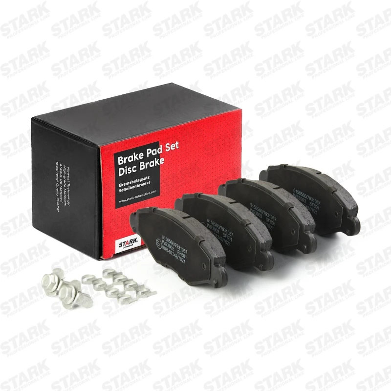 Image of STARK SKBP-0011347 Brake pad set Front Axle, not prepared for wear warning indicator, with anti-squeak plate Brake Pad Set,disc brake (402)