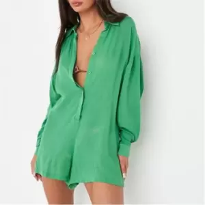 Missguided Cheesecloth Beach Cover Up Playsuit - Green