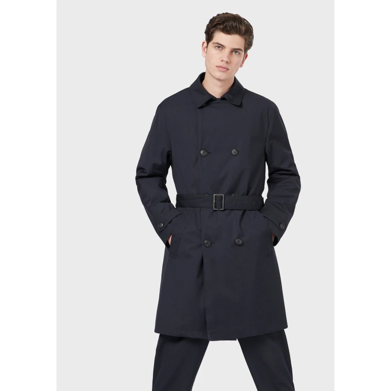 Image of Emporio Armani Trench Coat - Blue Blue XS