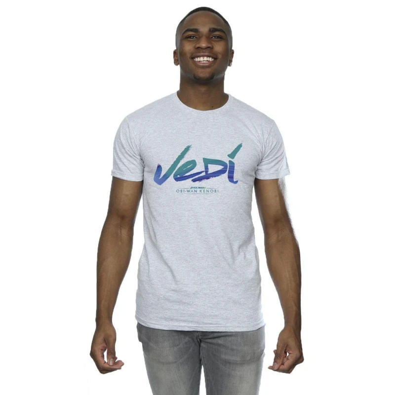Image of Star Wars Star Wars Men Obi-Wan Kenobi Jedi Painted Font T-Shirt in Grey Size: Small Grey S Male 5059934437111