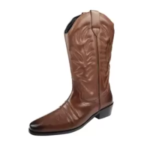 Image of Woodland Mens High Clive Western Cowboy Boots (10 UK) (Dark Brown)