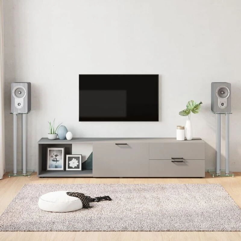 Image of VIDAXL Speaker Stands 2 pcs Silver Tempered Glass 3 Pillars Design Vidaxl 8720845762728