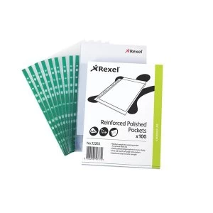 image of Rexel A4 Reinforced Top Opening Pocket Crystal Clear Pack 100