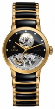 Image of Rado Centrix Open Heart Ladies Gold PVD Plated Black Watch