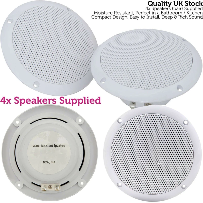 Image of Loops SMART HOME Bluetooth Amplifier & 4x Ceiling Mini Speaker Kit Compact HiFi Amp Multi unisex