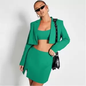 I Saw It First Textured Notch Front Mini Skirt - Green