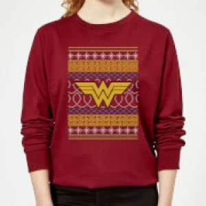 Image of DC Wonder Woman Knit Womens Christmas Sweatshirt - Burgundy - L