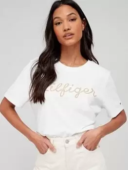 Image of Tommy Hilfiger Regular Gold Crew- Neck - White, Size Xxl, Women