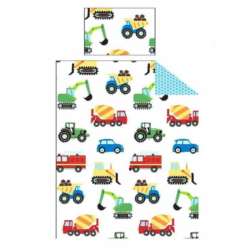 Image of PriceRightHome Trucks & Transport Duvet Cover Set in White Size: Single White Unisex Single