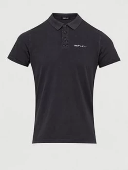 Image of Replay Jersey Polo Shirt - Black, Size XL, Men