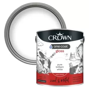 image of Crown One Coat Gloss Paint Pure Brilliant White - 2.5L