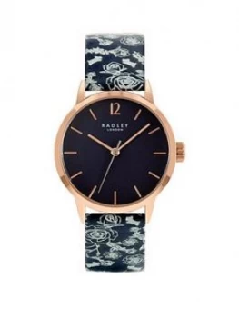 image of Radley Navy Dial Dog Print Strap Watch