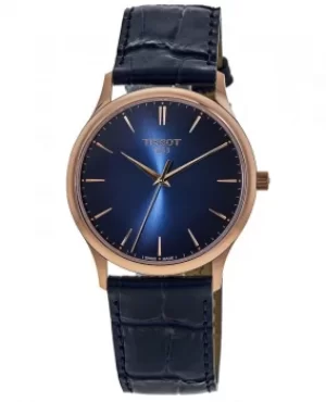 Tissot T-Gold Excellence 18kt Gold Blue Dial Blue Leather Strap Mens Watch T926.410.76.041.00 T926.410.76.041.00