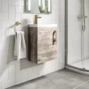 Image of 400mm Wood Effect Cloakroom Wall Hung Door Vanity Unit with Basin and Black Handle - Ashford