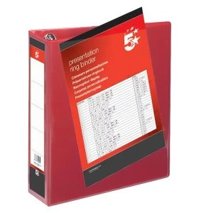 Image of 5 Star Presentation Ring Binder PVC 4 D-Ring 65mm Size A4 Red Pack 10
