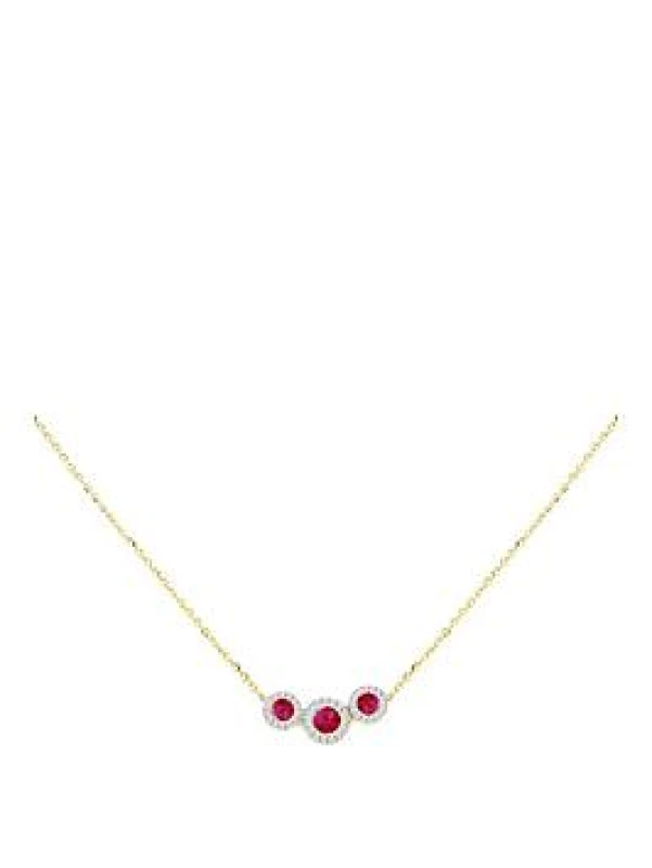 Image of Be You 9ct Gold Trinity Lab Rubies & Diamonds Necklace Pendant Necklaces 17-18inch Gold 39906810000