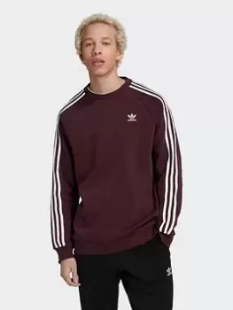 Image of adidas Originals 3-Stripes Crew - Maroon, Maroon, Size S, Men