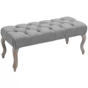 image of Homcom Tufted Upholstered Accent Bench Fabric Seat Cabriole Legs Grey