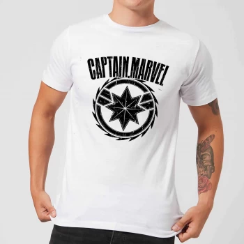 Image of Captain Marvel Logo Mens T-Shirt - White - XS