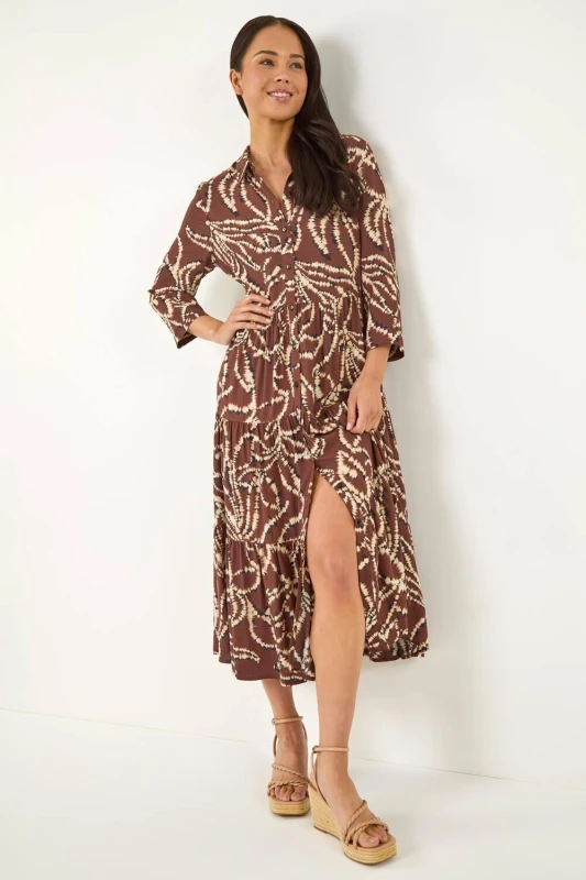 Image of Roman Womens Petite Tiered Midi Dress in Chocolate Size: 12 Chocolate Female 12