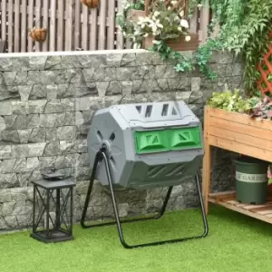 Image of Outsunny 160L Outdoor Tumbling Compost Bin w/ Dual Chamber - Grey