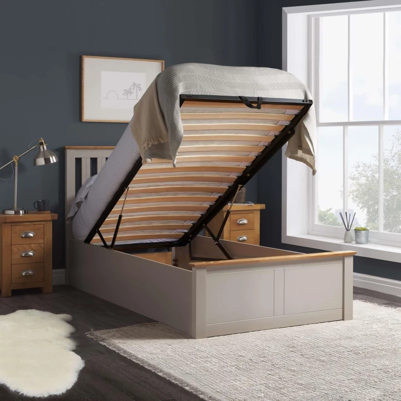 Image of Birlea Birlea Phoenix Single Ottoman Bed with Mattress - Pearl Grey
