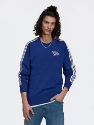 Image of adidas Real Madrid Graphic Crew Sweatshirt, Blue/White, Size 2XL, Men