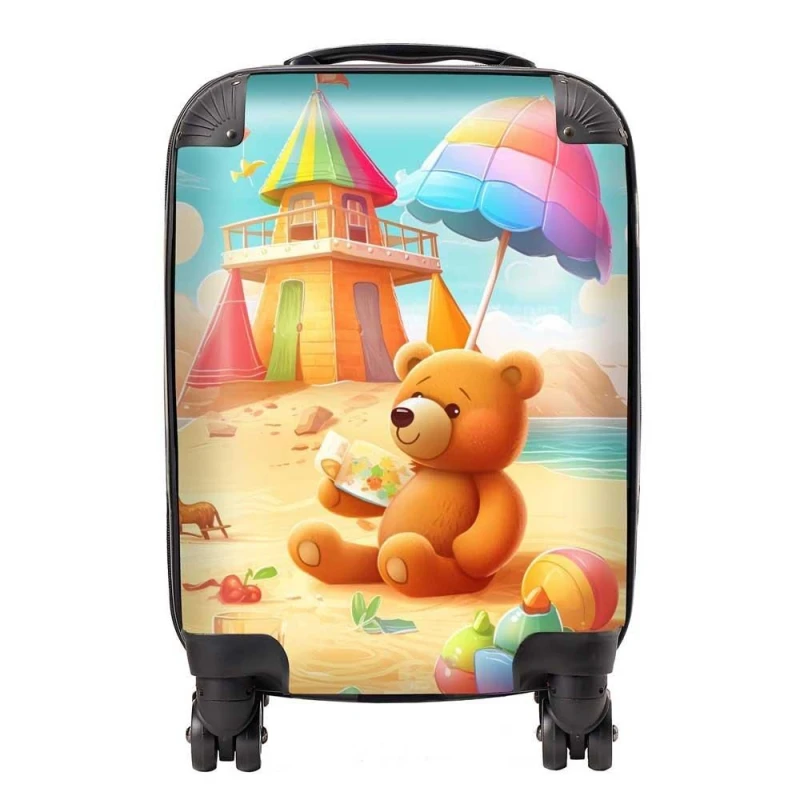 Image of Warren Reed - Designer Bear On A Beach Holiday Suitcase in Yellow Size: Small Yellow Unisex Small
