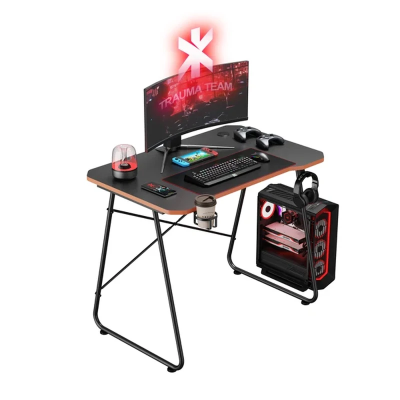 Image of Maplin Maplin Gaming Desk with Headphone Hook & Cup Holder - Matte Black & Orange 846PAM