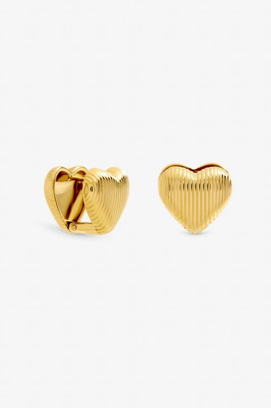 Image of Jon Richard Womens Gold Plated Waterproof Ribbed Heart Hoop Earrings Gold Female One Size