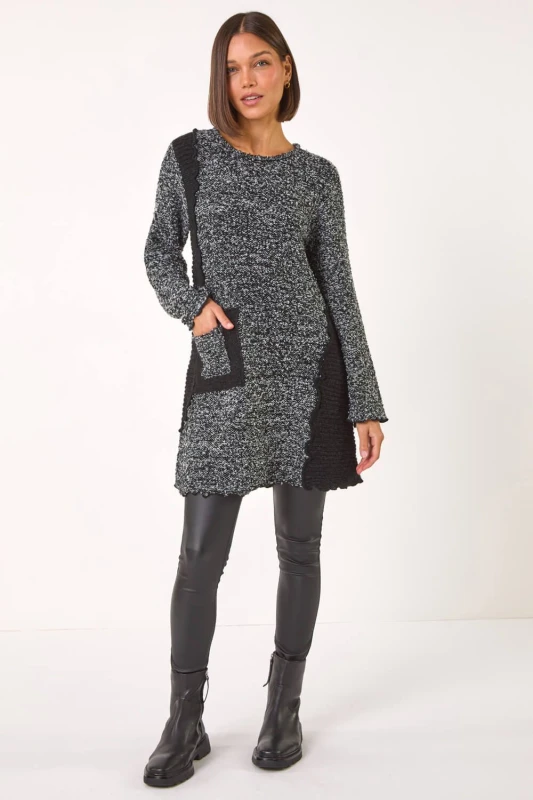Image of Roman Womens Textured Pocket Detail Longline Jumper in Charcoal Size: 10 Charcoal Female 10