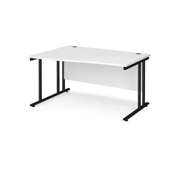 image of Maestro 25 Wave Desk Black Frame and White Table Top - Left Hand - 1400mm