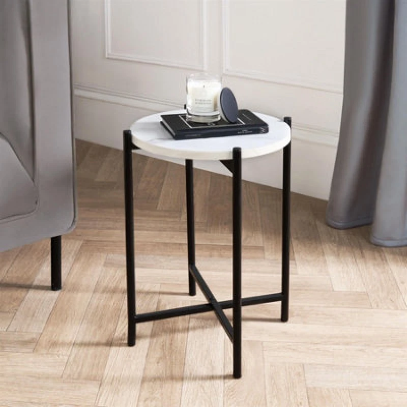 Image of OHS OHS Round Side Table Coffee End Tables Nightstand with Metal Frame in White White One Size Unisex 5027434229673