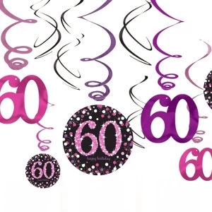 image of Amscan 60th Birthday Hanging Swirl Decorations (Pink)