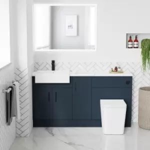 Image of 1500mm - 1800mm Blue Toilet and Sink Unit with Marble Effect Worktop and Black Fittings - Coniston