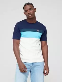 Image of Fila Leary Cut & Sew Colour Block T-Shirt - Blue/Mix, Grey, Size L, Men