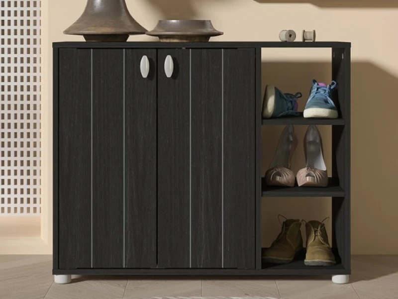 Image of GFW Bideford Black 2 Door Compact Shoe Cabinet