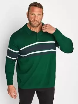 BadRhino Long Sleeve Forest Green Knitted Polo, Green, Size 4XL, Men