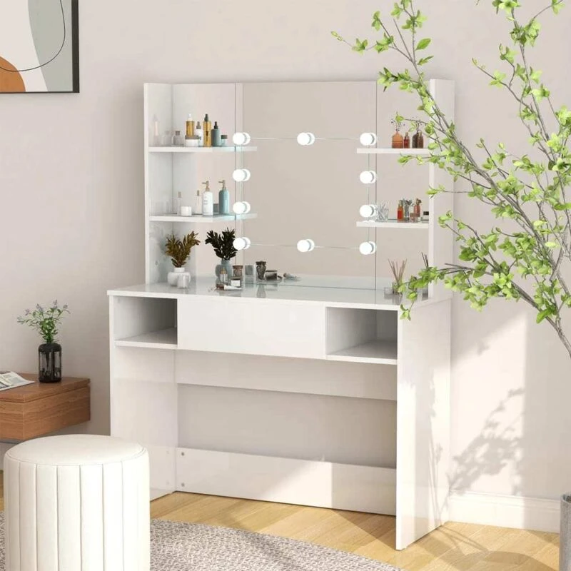Image of VIDAXL Makeup Table with LED Lights 100x40x135cm mdf Shining White Vidaxl 8720286391655