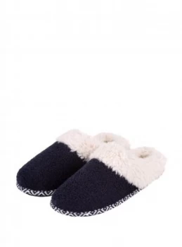 image of Navy Swept Back Bobble Mule Slippers - 5