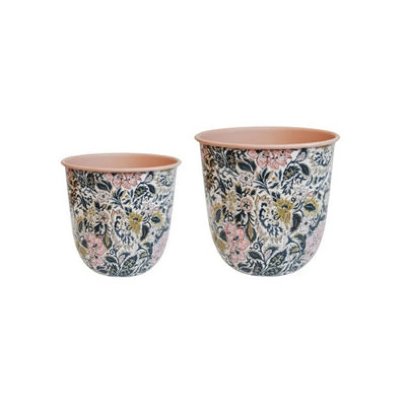 Image of Ivyline Maisie Vintage Floral Pattern Blush Planter (Set Of 2) - Metal - Pink