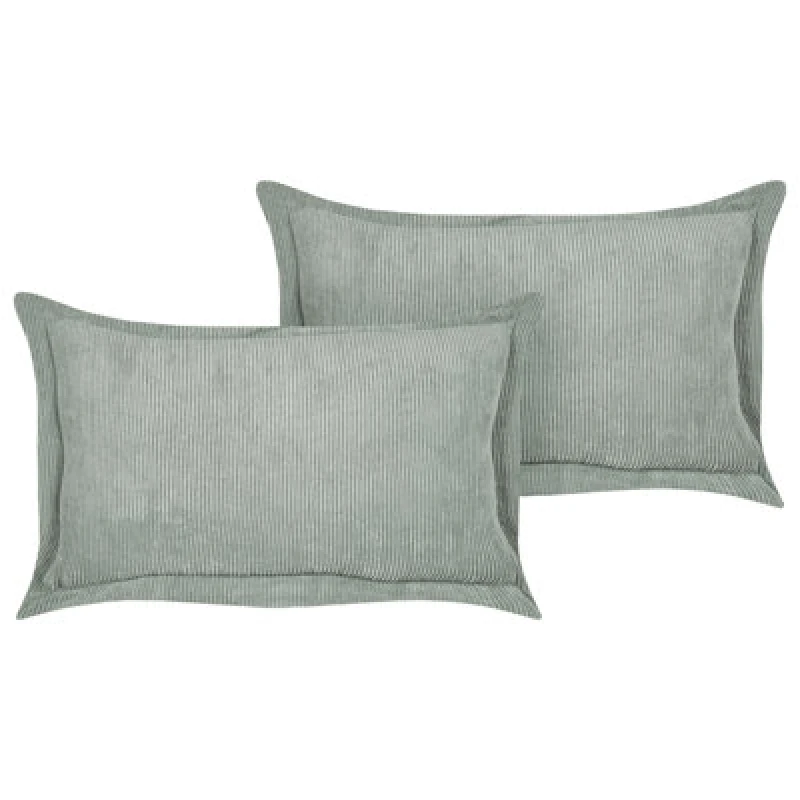 Image of Beliani Set Of 2 Decorative Cushions Zinnia Corduroy 47 X 27cm Light Green Solid