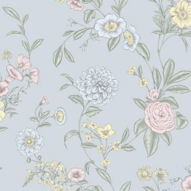 Image of Chelsea Floral Wallpaper Multi / Powder Blue Rasch 100326