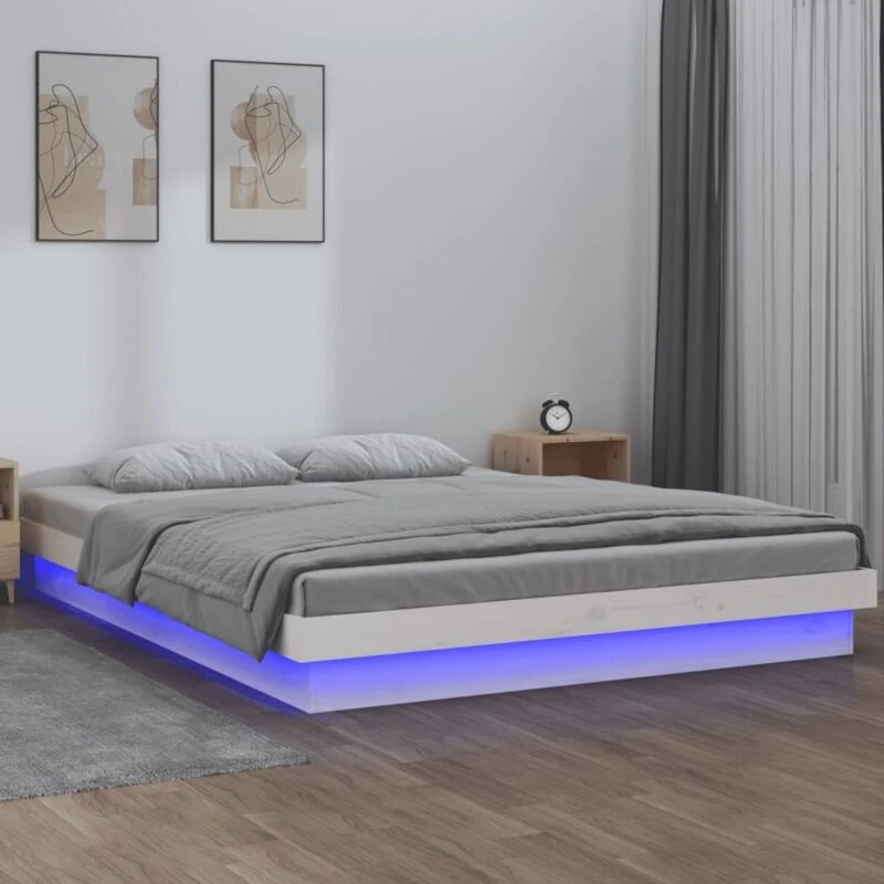 Image of VIDAXL LED Bed Frame without Mattress White Super King Solid Wood Vidaxl 8720287071761